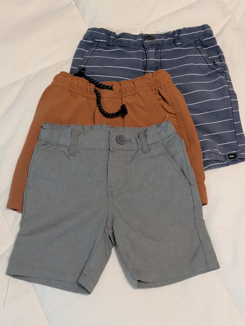 Kids 3-Pack Casual Shorts - Gray, Rust, Navy Stripe